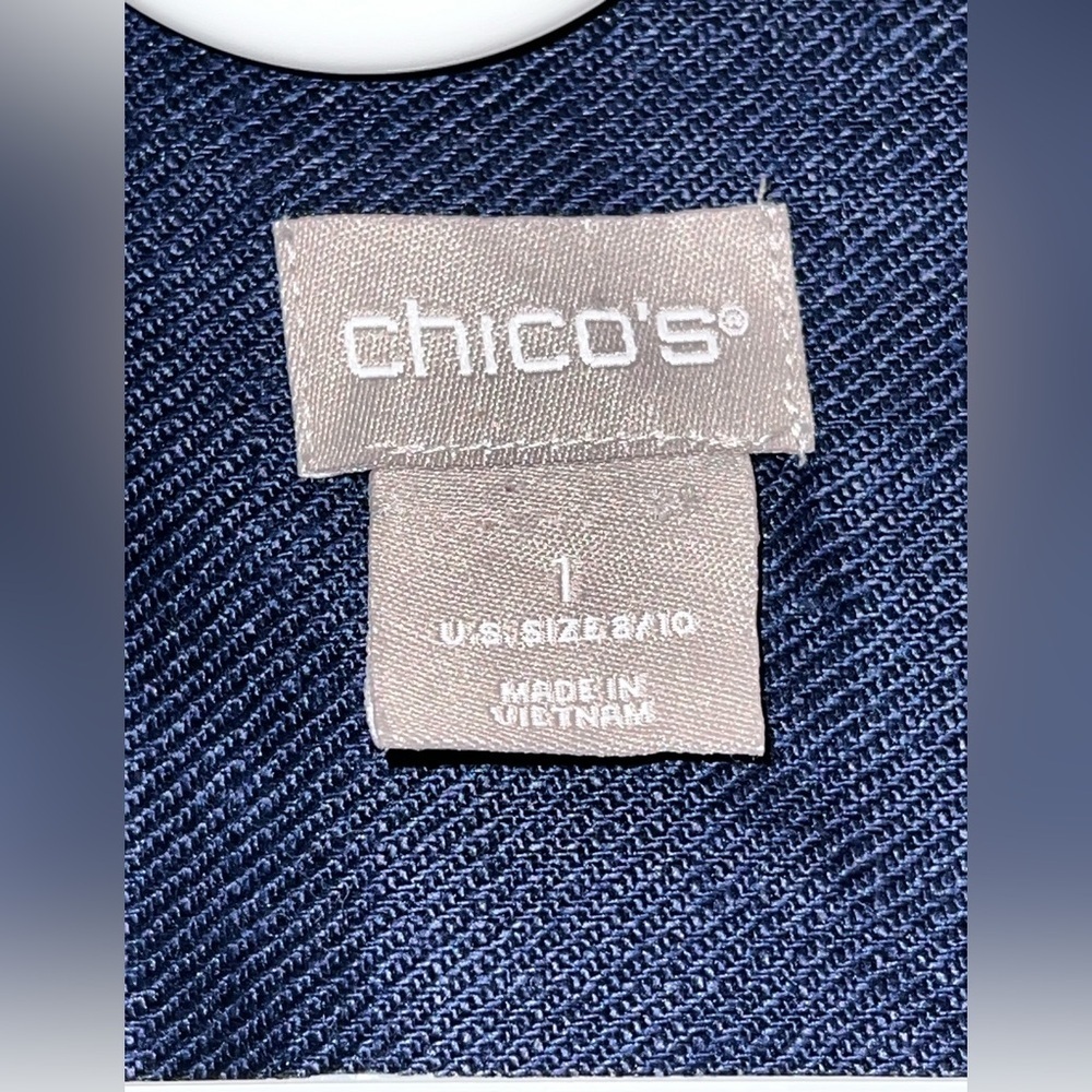Chico's Navy 100% Linen Lightweight Utility Zip-Up Jacket - Size 1 - Picture 4 of 10
